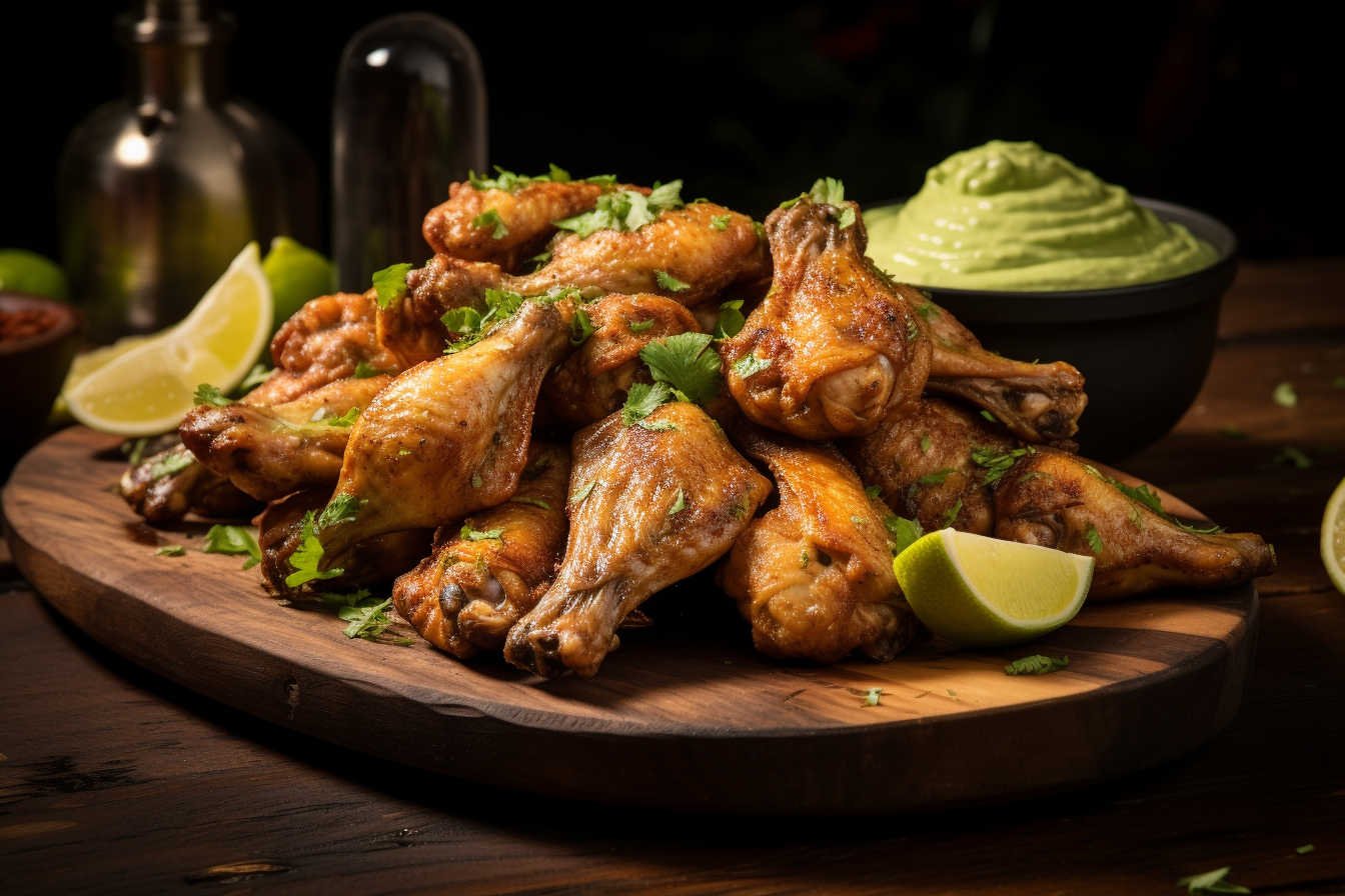 Baked chicken wings with guacamole